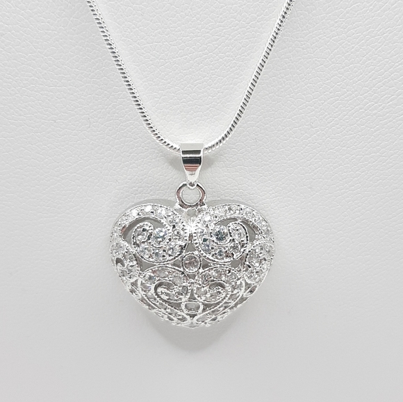 Sparkling Diamond cz Heart Necklace - Picture 2 of 5